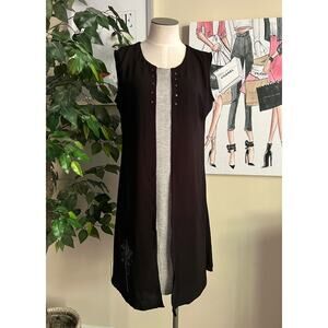 La fille Black Gray Boho Lagenlook Lounge Layered Sleeveless Dress Sz XL